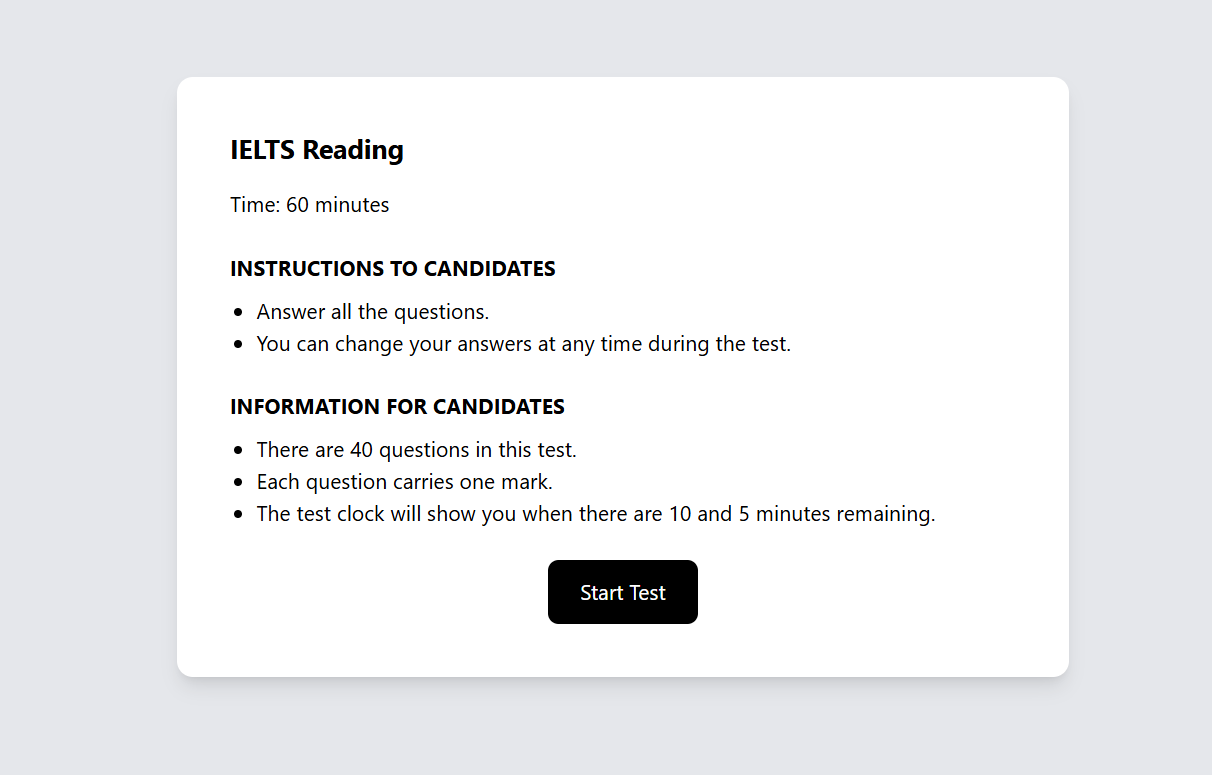 IELTS instructions screen