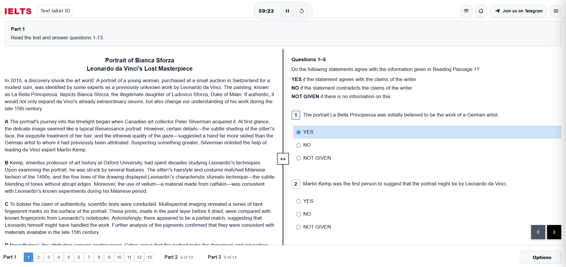 IELTS CDI reading interface