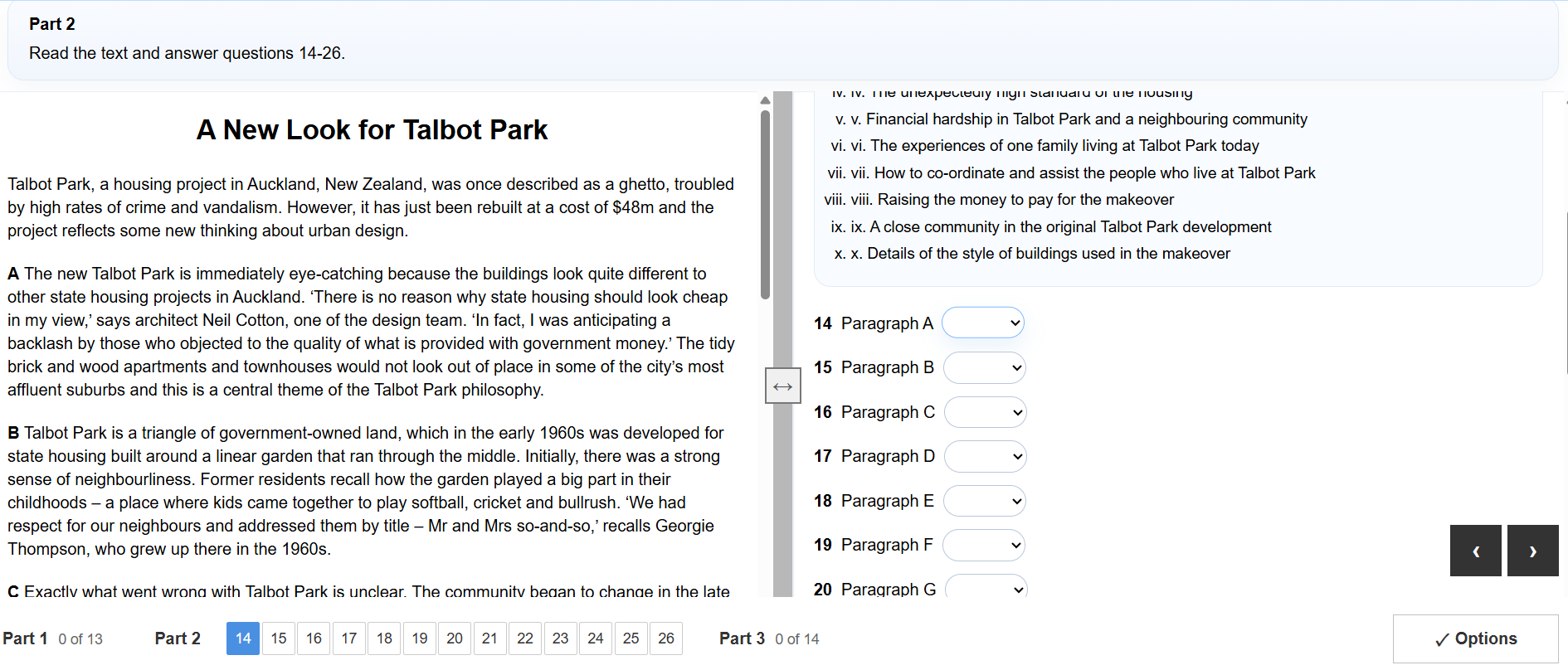 IELTS reading test interface